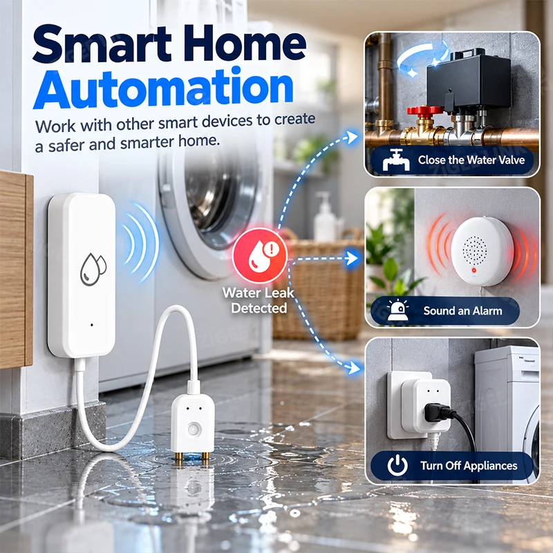 Zigbee3.0 Water Leakage Detector Smart Flood Sensor Alarm Wireless Monitor Works with Alexa Google For Basement Bathroom Kitchen