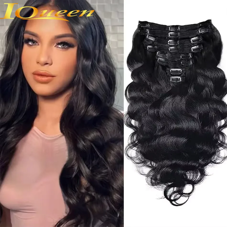 Body Wave Full Head Clip In Hair Extensions Voor Zwarte Vrouwen Human Remy Hair Extensions Met Dubbele Inslag 120G 18 Clips 8Pcs