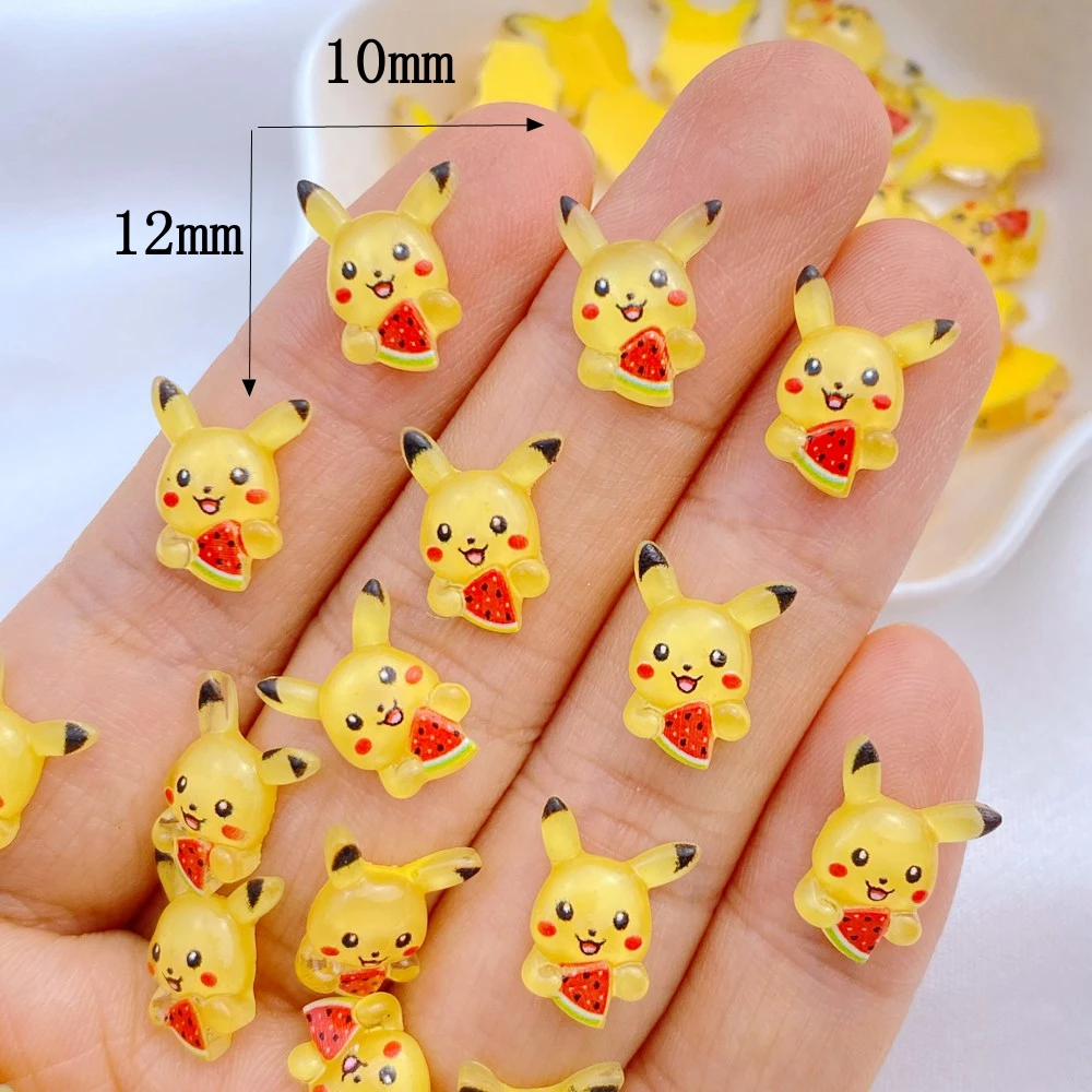 50pcs Resin Cartoon Pikachu Flatback Crystals Nail Rhinestone Buttons Appliques Wedding DIY Scrapbook Craft Accessories