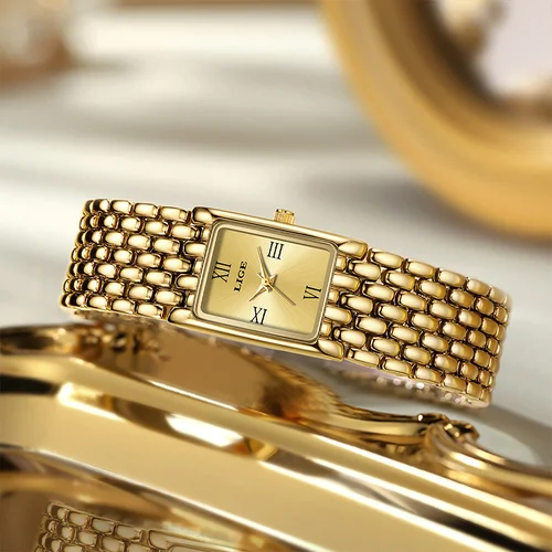 Imagen 2 del producto Reloj LIGE de cuarzo de lujo a la moda para mujer, relojes con correa de acero inoxidable para mujer, reloj cuadrado de negocios resistente al agua para mujer, reloj informal