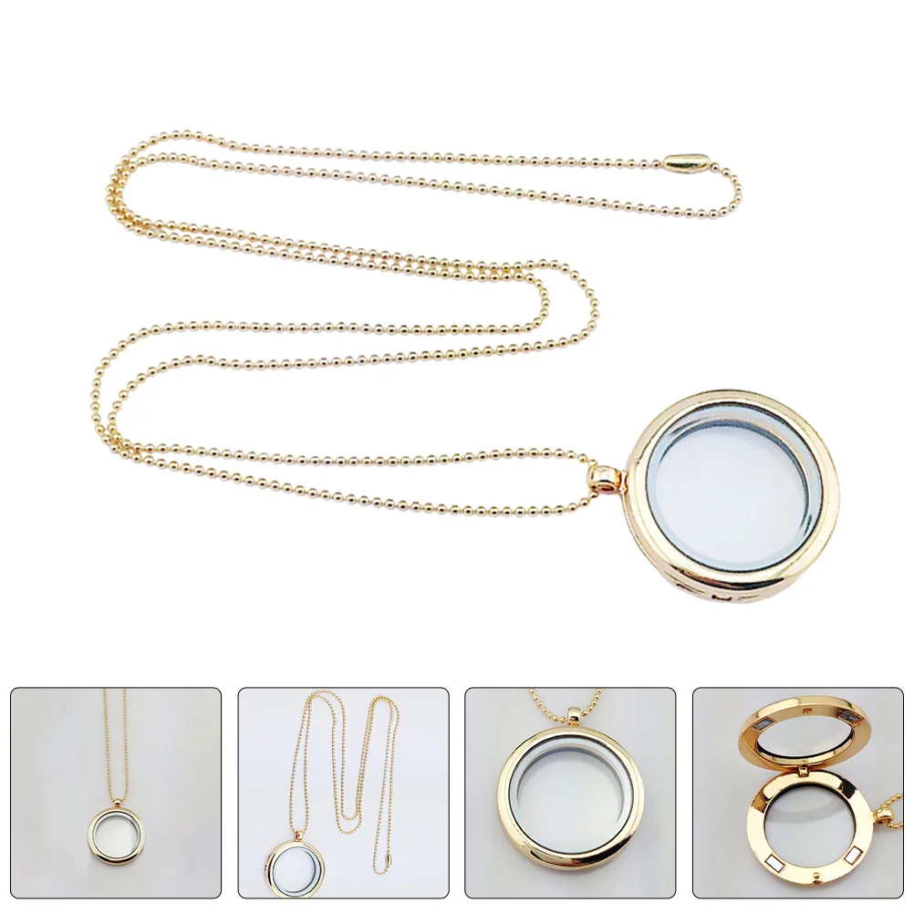 

2Pcs Mini Photo Frame Pendant Necklace DIY Alloy Glass Round Picture Charm Tray Jewelry Gift for Men Women Circle Necklace