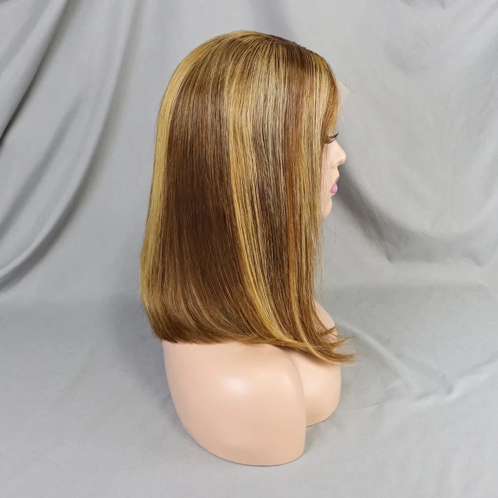 12 Inch Rechte Korte Bob Pruiken 180% Dichtheid 4X4 Kant Sluiting Pruiken Accentueren Ombre Braziliaanse Remy Menselijk Haar Pruik Voor Zwarte Vrouwen