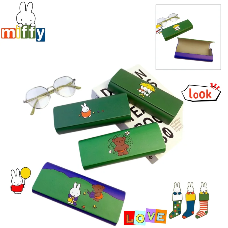 Cute Green Miffy Cartoon Glasses Storage Box Simple Light‑Weight Portable Hard Eyewear Case Anti‑Scratch Spectacle Box for Gift