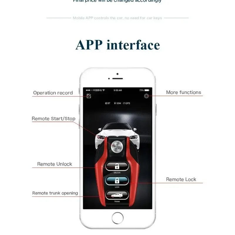 Drop Shipping  Mobile Phone Control Car  Car Alarm Keyless Entry Remote Push Engine Start Stop Smart Key Car