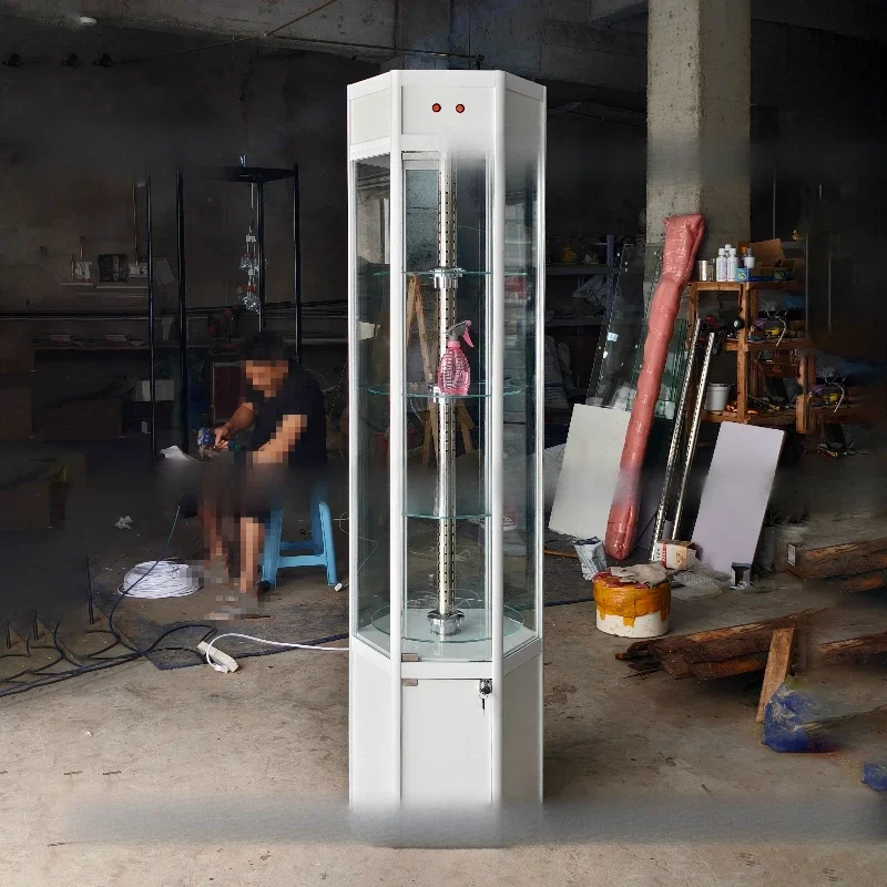 Glass rotating display cabinet Round tempered glass product Famous wine gifts Jade tooth mold