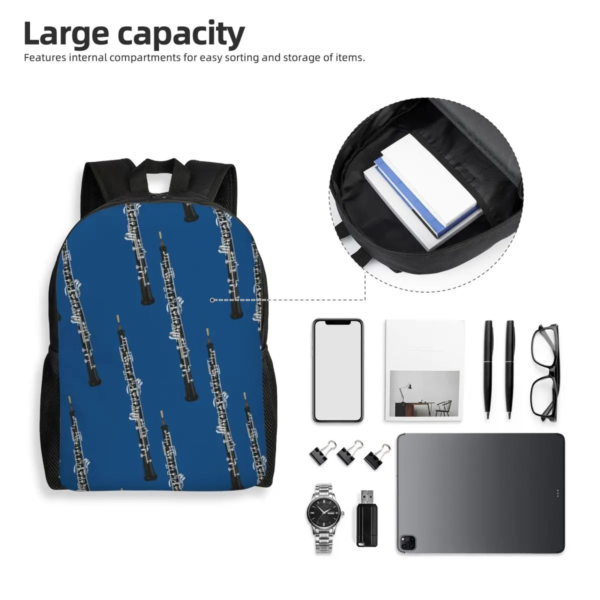 Oboe On Blue Backpack Student Boys Girls BookBag School Bag Laptop Shoulder Bags