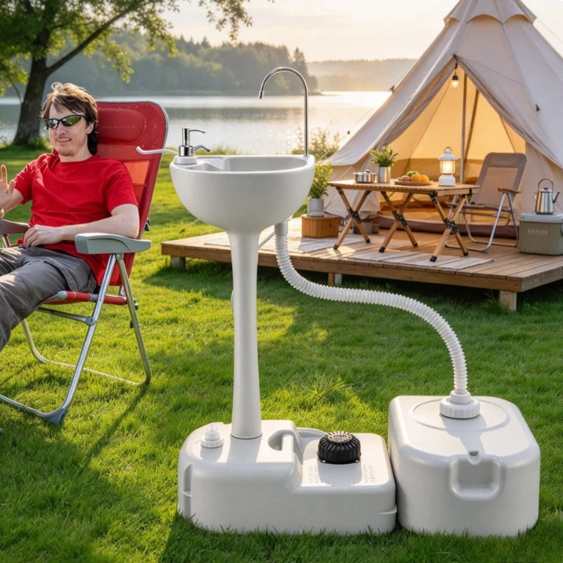 Portable Outdoor Handwashing Station, Mobile Camping Wash Basin Unit for Picnics, Water-Saving Design, Scratch-Resistant Shell