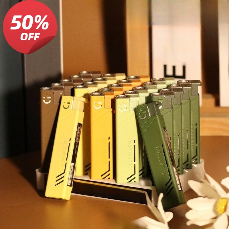 

Creative Metal Lighter, Direct Windproof Blue Flame, Personalized Square Machine, Gradient Frosted Cigarette Lighter , 50 Pieces