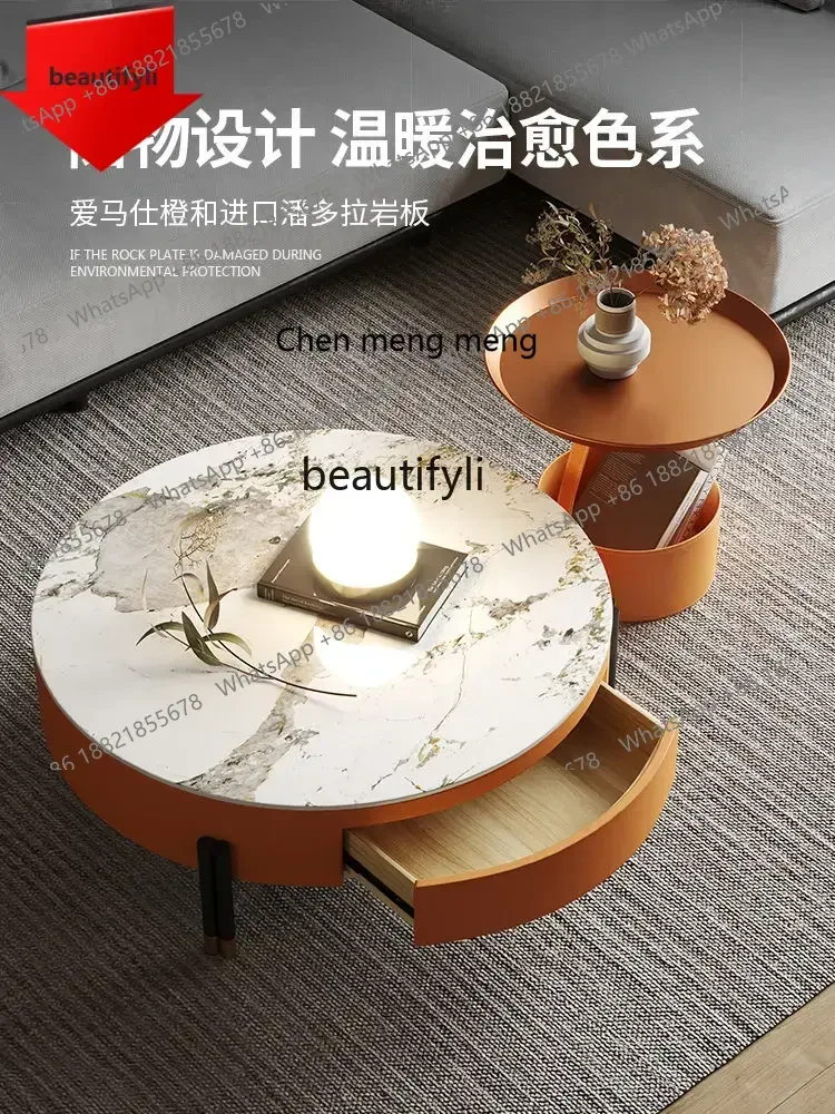 new Stone Plate Coffee Table Size Combination round Modern Furniture Small Apartment Living Room High Sense Small Table ss 8617