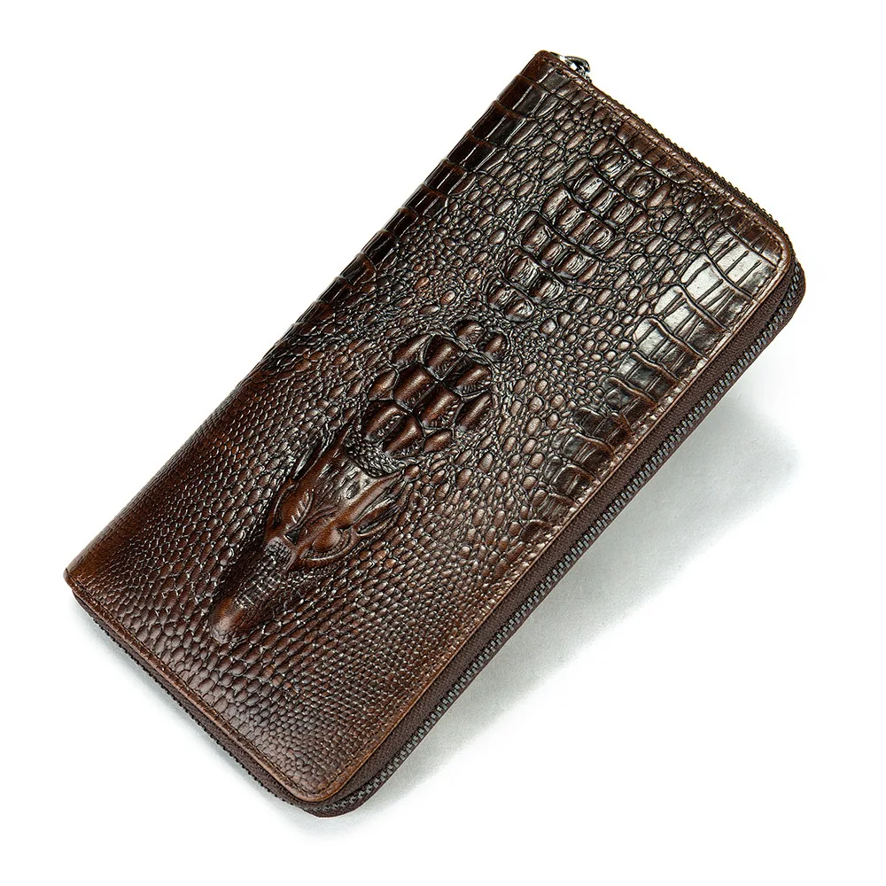 

Men's Long Wallet with Genuine Leather Crocodile Pattern Business Multi Card Handheld Headband Layer Cowhide Money Clip for Men