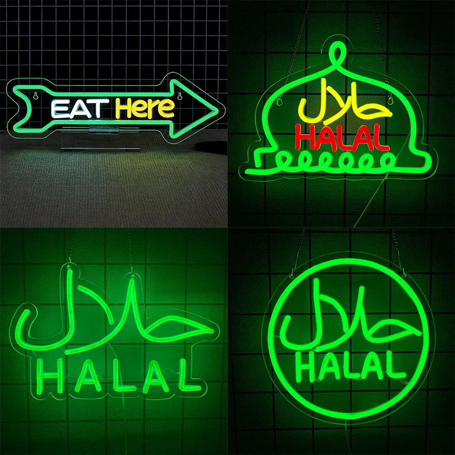 Halal Led Neon Sign, Food Icon Wall Business Wall Lamp, Suitable For Restaurant And Fast Food Restaurant Decor, Easy To Hang.