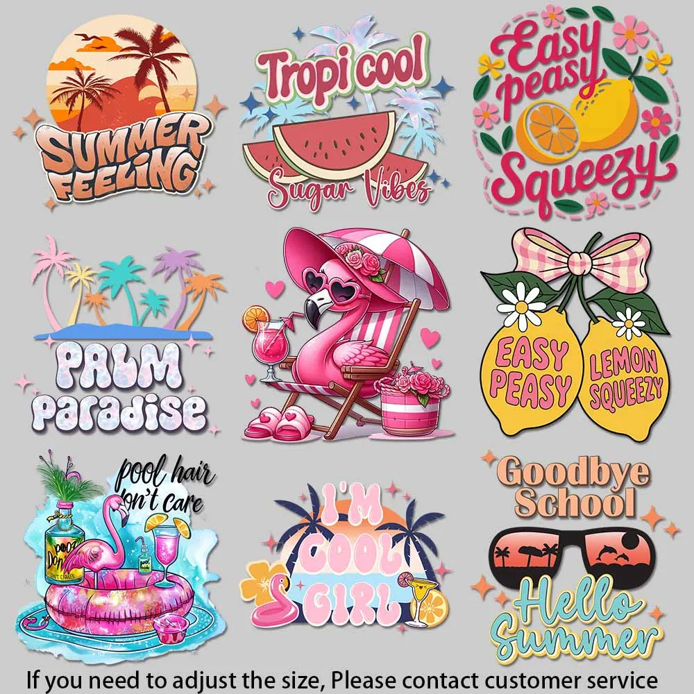 Cute flamingo beach chair Retro summer bus palm tree graphic Iron-on Transfers for Clothing Strong color fastness DIY Craft