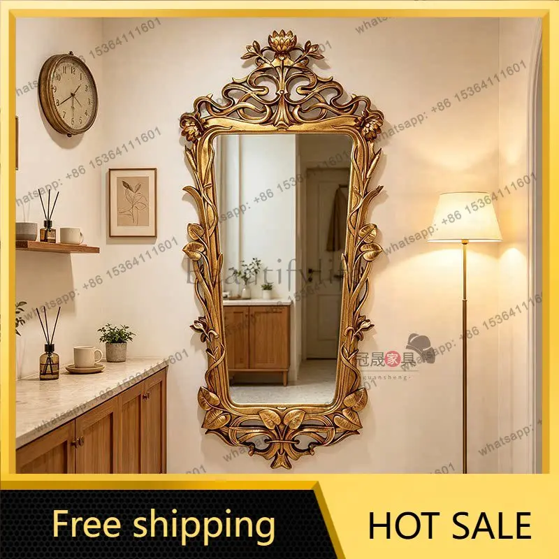American retro wall-mounted full-length mirror European-style home-carved special-shaped French wall-mounted  fitting mirror