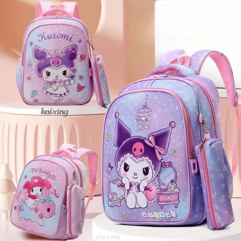 Children's School Bag Cute Lovely Kuromi Melody Girl Fashion Backpack Student Handbag Pencil Case Primary School Student Bags