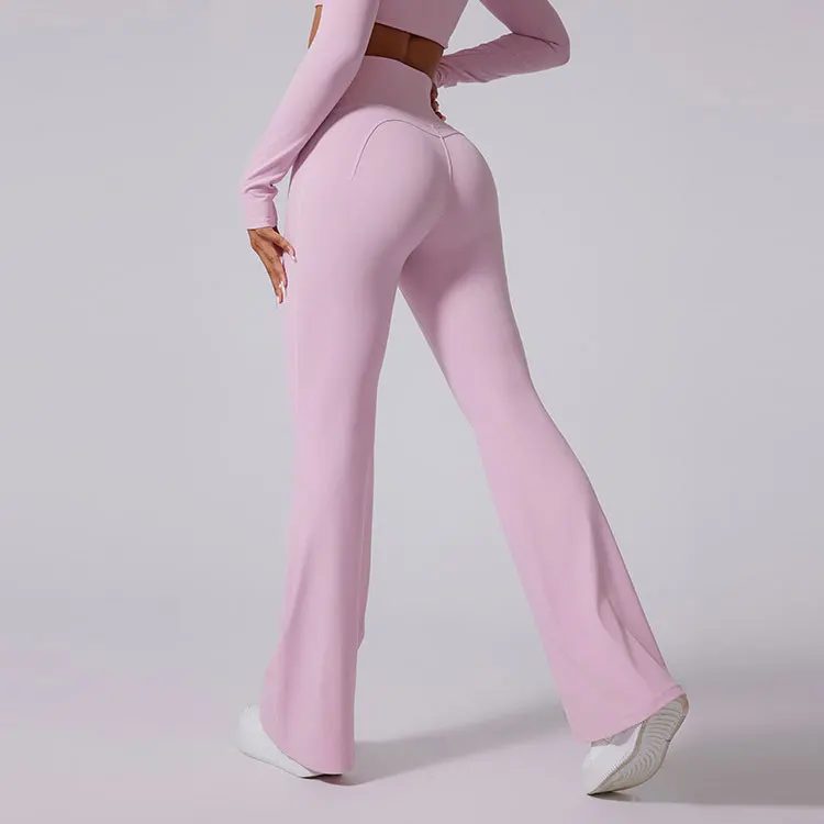 

Брюки для йоги с высокой талией. Женские длинные брюки. Нейлоновая ткань с накладкой на грудь. Четыре сезона. Микро-расклешенные спортивные обтягивающие брюки.