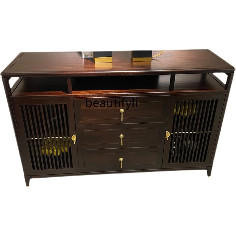 

New Chinese Style Sideboard Cabinet Solid Wood Entrance Cabinet Living Room Locker Tea Storage Partition Integrated