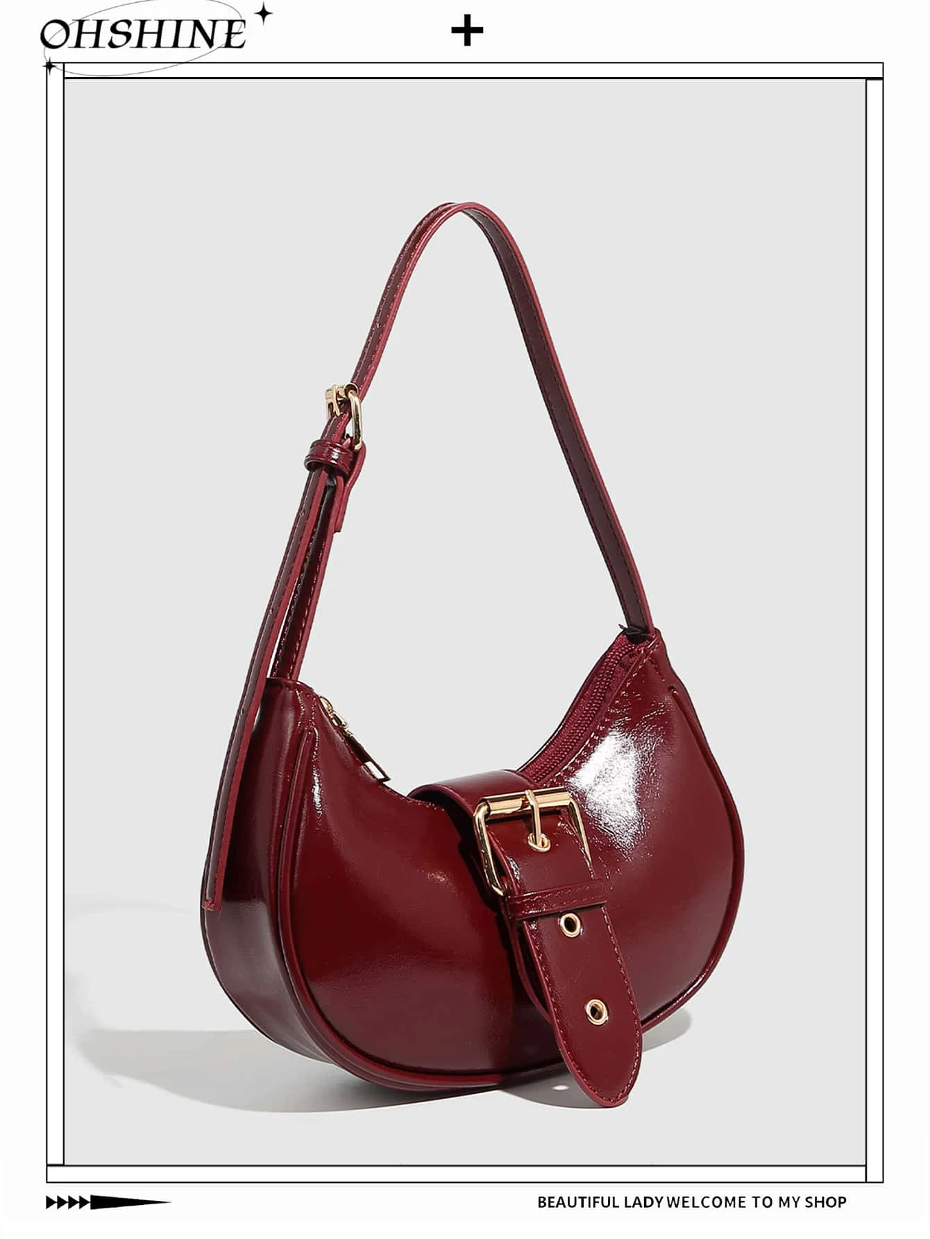 

Женская сумка-полумесяц из бордовой искусственной кожи с регулируемым ремнем