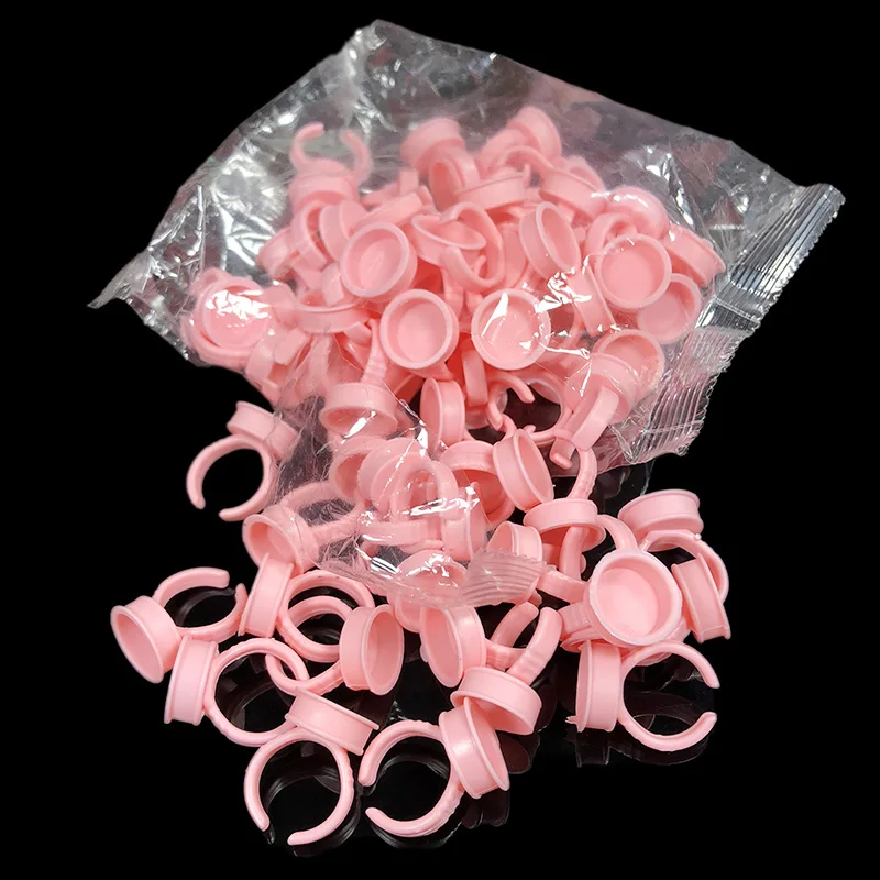 Descartável Pigmento Rosa Anel Caps, Silicone, Microblading, Tattoo Ink Cup, Finger Container, Acessórios, Ferramentas de Maquiagem, 100Pcs