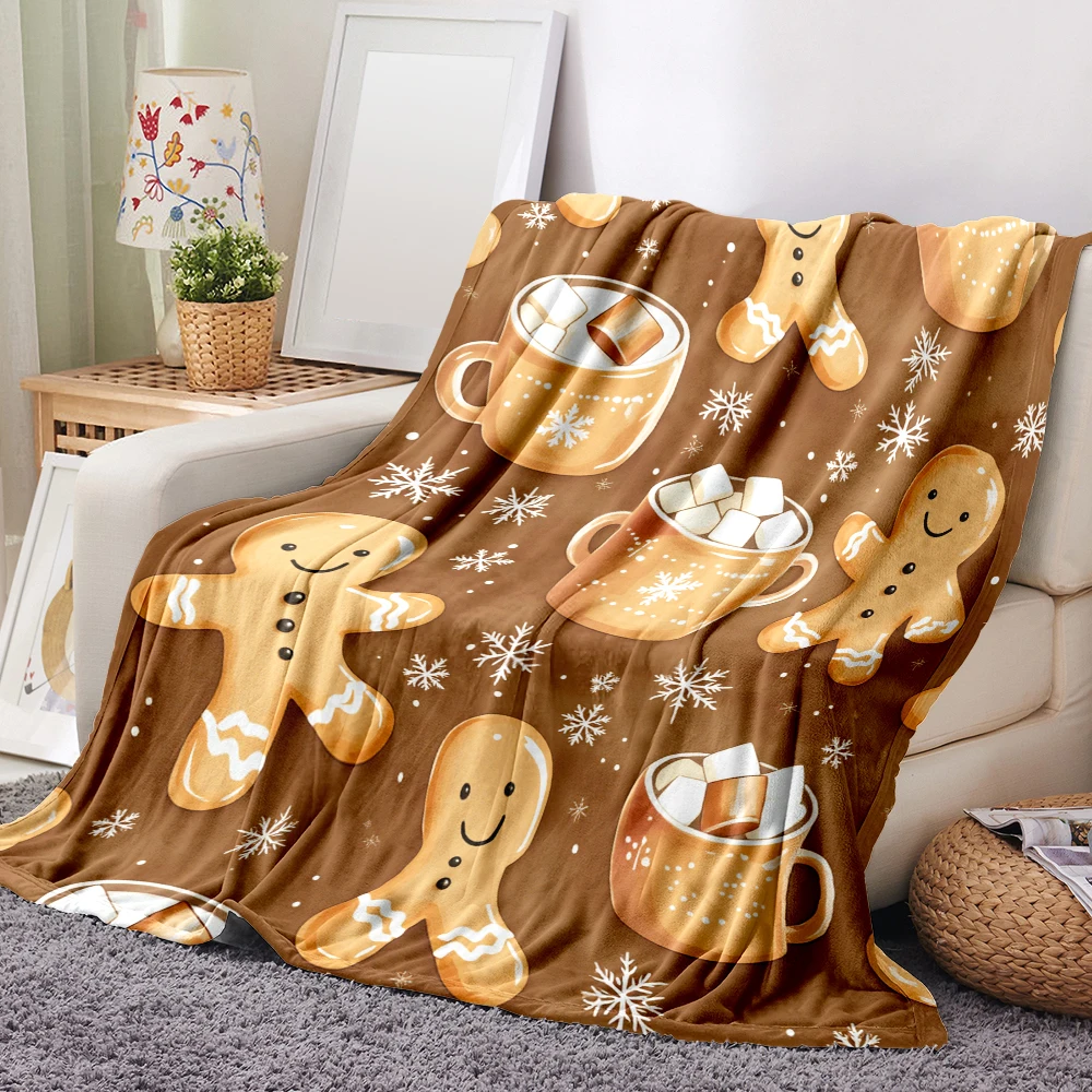 1PC Christmas Gingerbread Man and Hot Cocoa Print Blanket — Made of soft, cozy flannel, perfect for the couch or bed. Ideal for