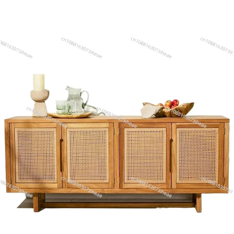 Outdoor solid wood dining side cabinet courtyard villa garden rattan storage cabinet B & B outdoor open-air teak locker