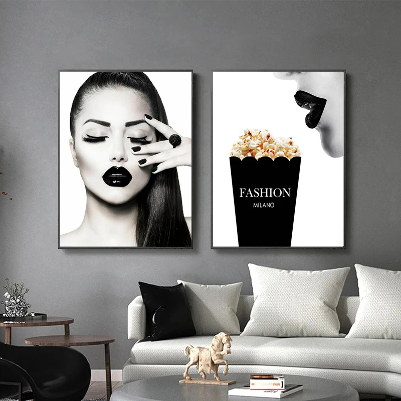 

Black Lips Girl Makeup Posters and Prints Fashion Pop Art Canvas Painting Wall Art Picture for Living Room Home Decoration
