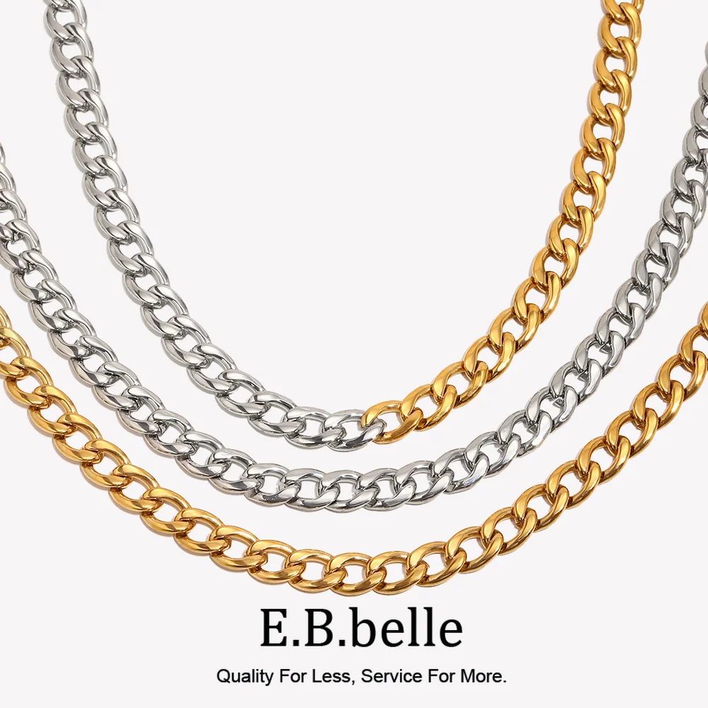 E.B.belle Mix kolorów minimalistyczny podstawowy gruby łańcuszek Choker naszyjnik ze stali nierdzewnej 18-karatowy złoty łańcuszek dla kobiet biżuteria do układania w stosy
