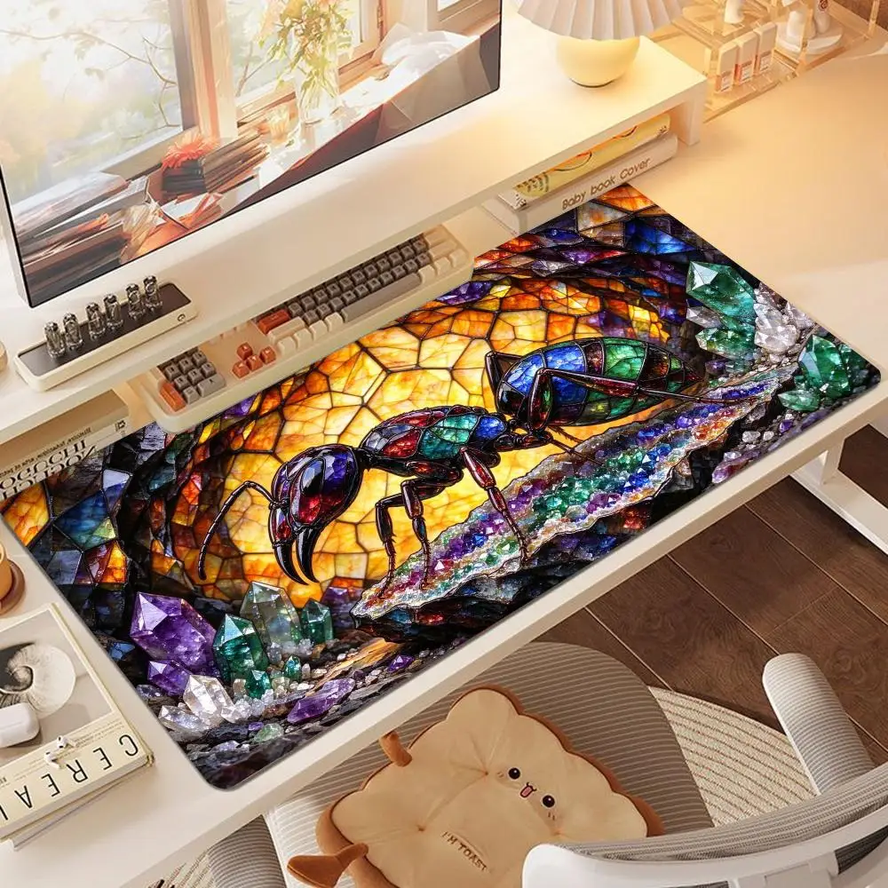 Iridescent Beetle Tree Branch Table Mat Smooth Glide Stitched Edges Large Size For Gaming Office Decor