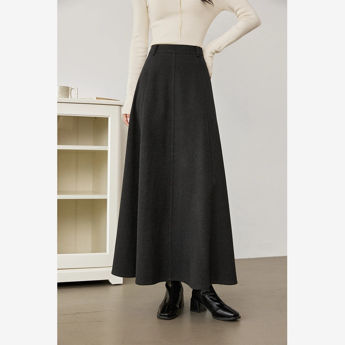 VIMLY femmes épais laine a-ligne gris jupes bureau dame hiver 2025 décontracté ourlet fendu Midi femme jupe femme vêtements M9136