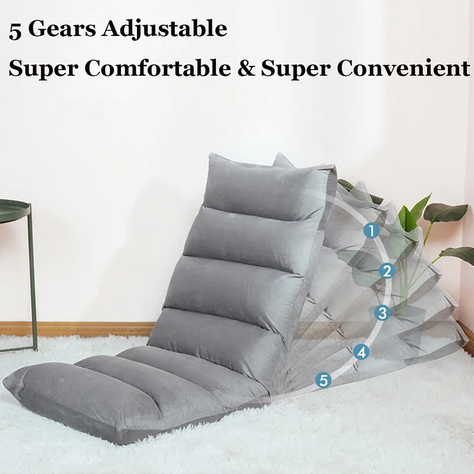 GIZNXBA Fauteuil Sol Beige Chaise De Sol Pliante avec Support Dorsal À 5 Positions Réglables Chaise Japonaise Sol Pliable Chaise De Méditation Rembourré, Adapté Au Salon(/Gray A