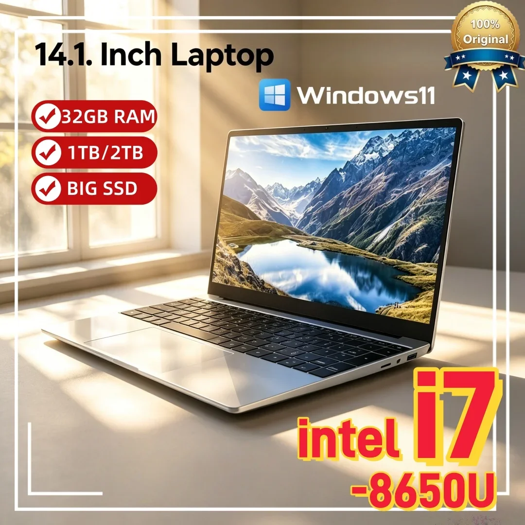 Powerful New Ultra Slim Portable Laptop Intel I7-8650U 14.1 Inch 32GB RAM 1TB 2TB SSD Original Windows 11 High Performance