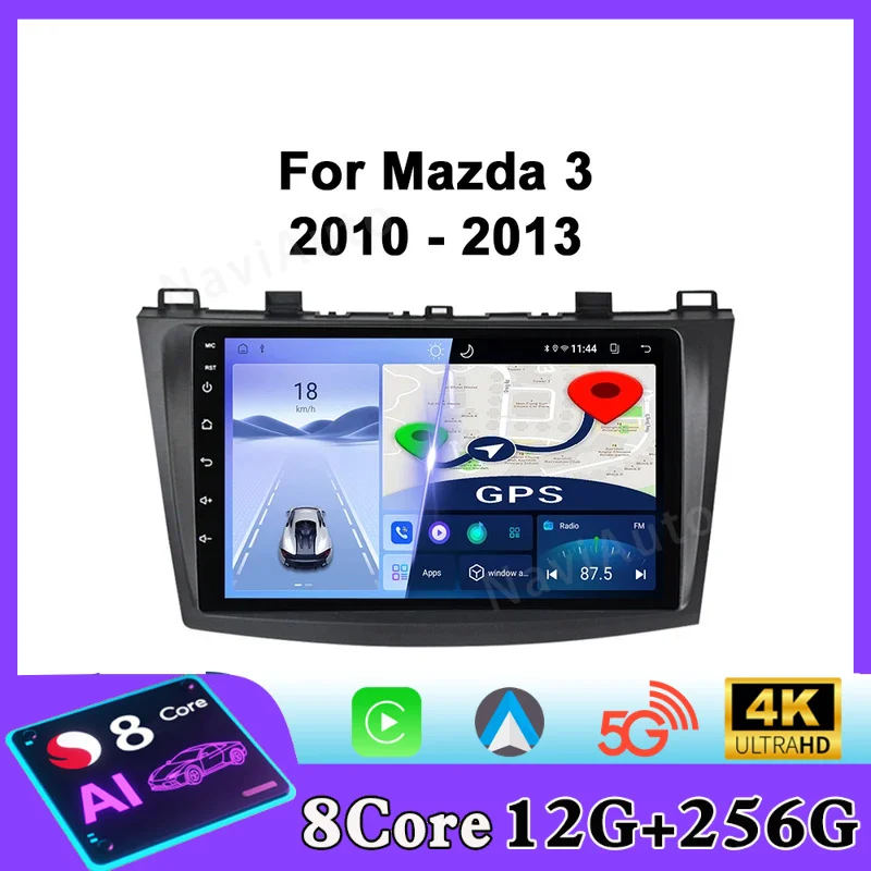 Radio con Pantalla Android para Automóvil, Reproductor Multimedia de Video, Navegación GPS, Carplay, Estéreo para Automóvil, para Mazda 3 2010 2011 2012 2013
