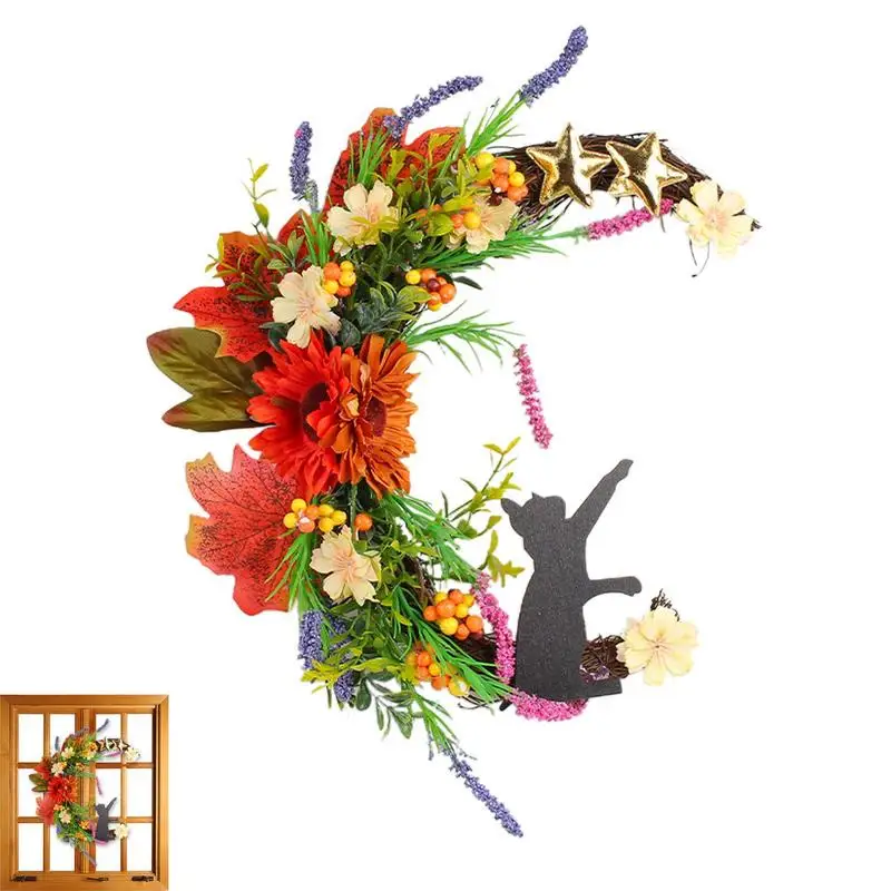 Halloween Front Door Wreath Funny Gothic Door Hanger Cute Garland Elegant Moon Wreath Unique Halloween Decor For Wall Tree Front