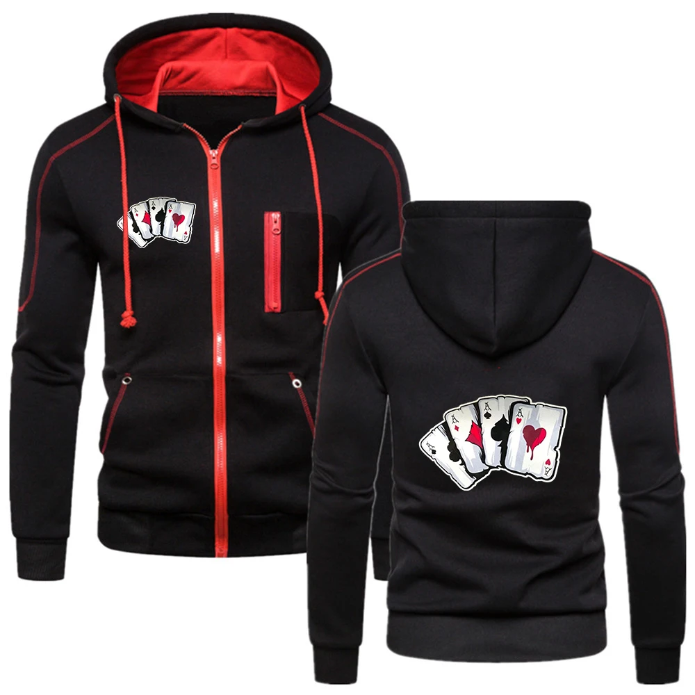 

Мужская толстовка на молнии с принтом в виде игральных карт (логотип), весна-осень 2026, новая модель, спортивная повседневная куртка