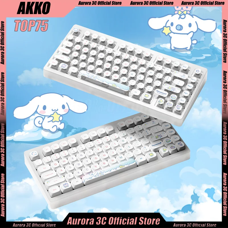 monsgeek x akko cinnamoroll teclado mecanico bonito teclado sem fio moa bluetooth hot swap custom gamer teclados top75 modos 01