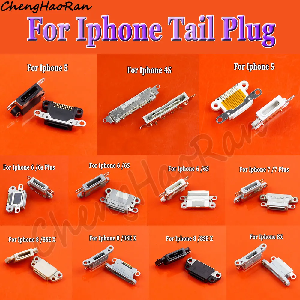 2Pcs Replacement USB Tail Plug Charging Port Port Plug For iPhone 4S 5 6 6S 6sPlus 7 7Plus 8 8SE X 8X USB Power Socket Connector