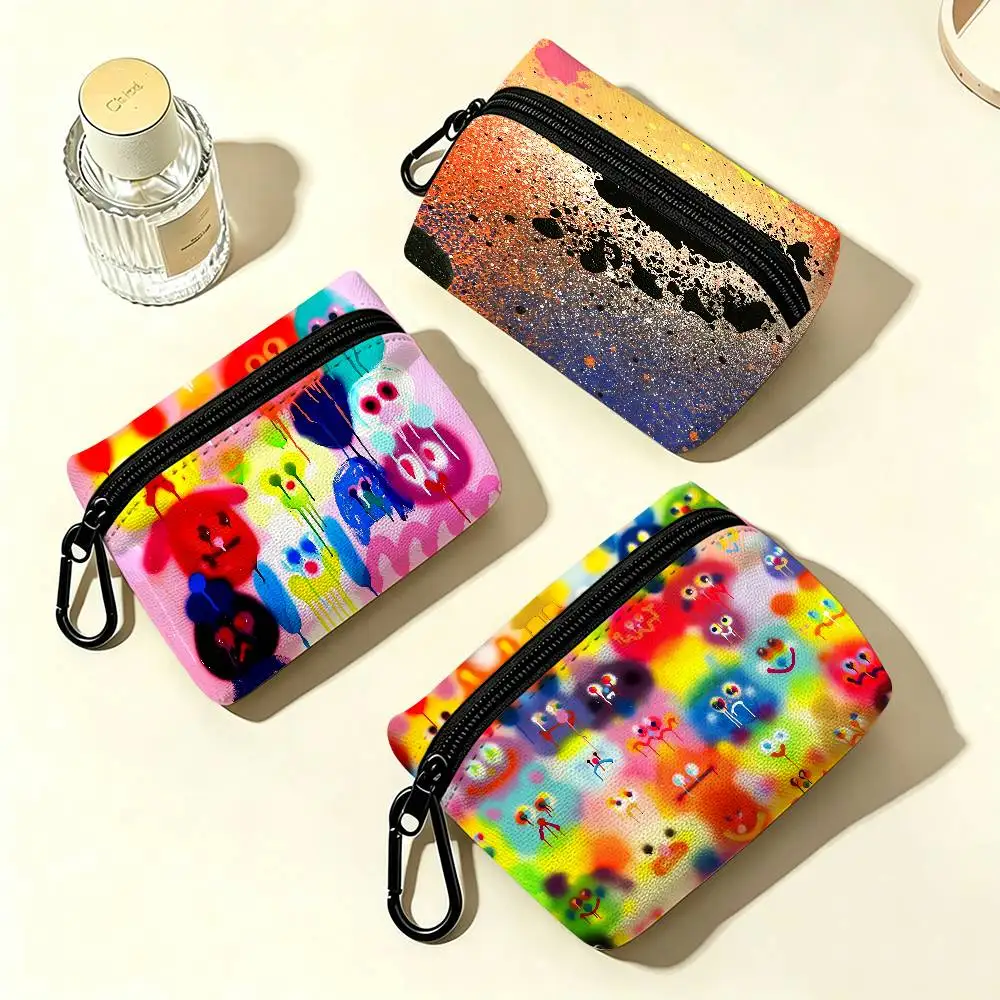 Trendy Graffiti Art J-Jon B-Burgerman Portable Oxford Cloth Coin Purse Alloy Carabiner Hook Small Zipper Pouch For Backpack Belt
