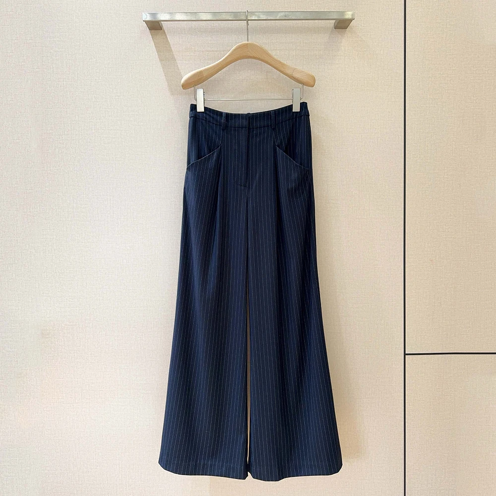 

Striped Women's Trousers with Dual Side Pockets Front Zip Fastening Minimalist Wide-Leg Commuter Trousers Spring 2026 New Y2k