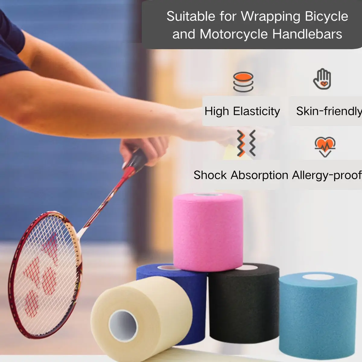 Random Color Anti-Shock Sports Tape Elastic Sports Tape (for Badminton and Tennis Rackets) Breathable Skin Film