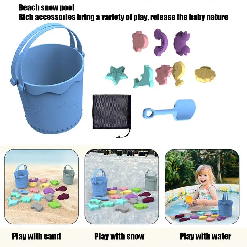 Ensemble de jouets de plage en silicone pour enfants, bac à sable avec sac en filet portable, jouets de sable d'extérieur pour enfants