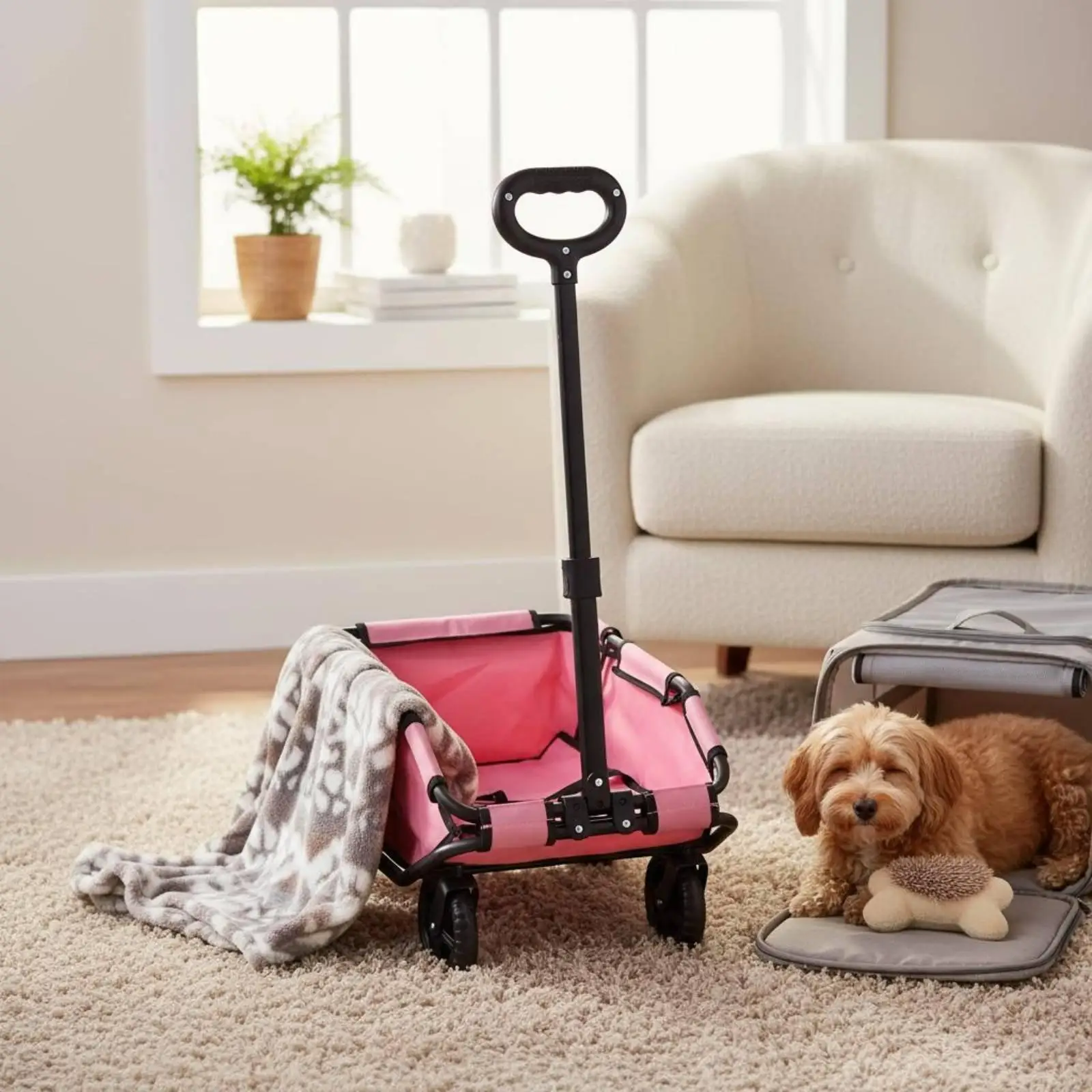 Folding Travel Cart Pet Moving Carrier Foldable Dog Trolley Stroller for Small Dogs Cats Travel and Shopping