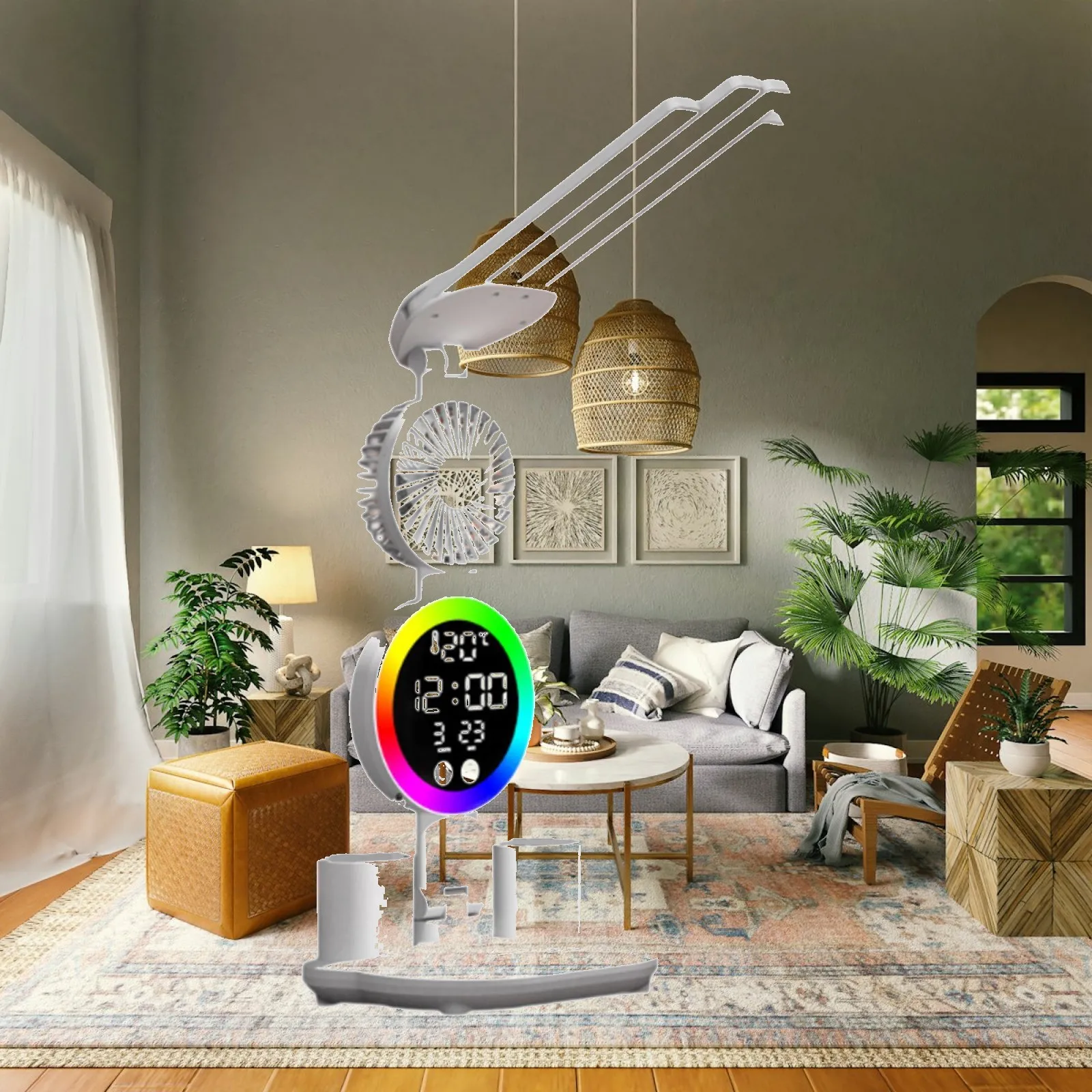 Reading Lamp with Clock Date Temperature Adjustable Eye Caring Night Light Multipurpose Decorative with Pen Holder Table Lamp