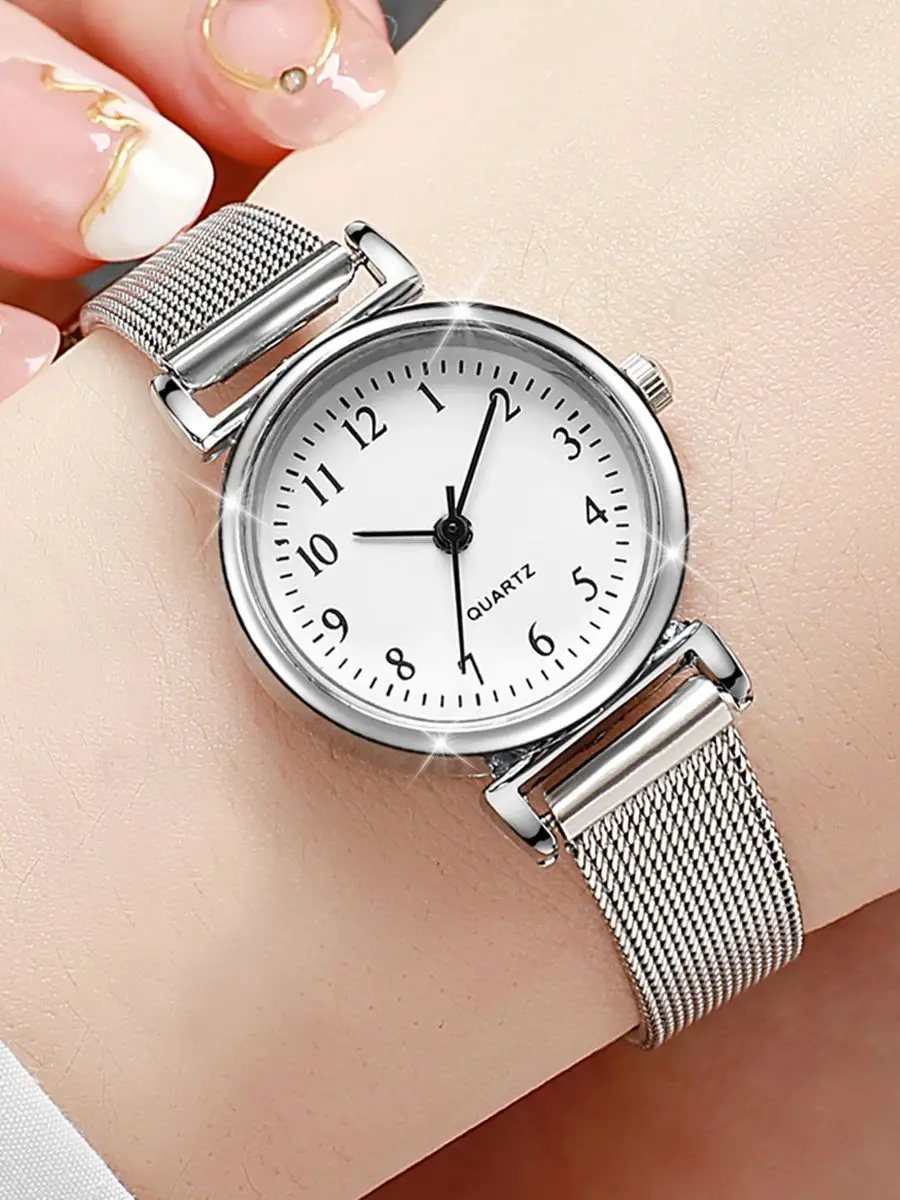 6 sztuk moda damska zegarki mała arabska tarcza zegarek kwarcowy damski srebrny pasek z siatki zegarki na rękę biżuteria Reloj Mujer (bez pudełka) — zdjęcie 2