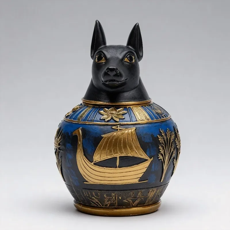 Egyptian Pet Urn Canopic Jar Home Decor Anubis Ornament Storage Container Ancient Style Keepsake Box for Ashes or Small Items