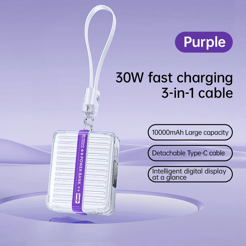 

NOHON 30W Power Bank 10000mAh Fast Charge Powerbank Portable Charger For iPhone Xiaomi Batterie Externe Built-in 3-in-1 Cable