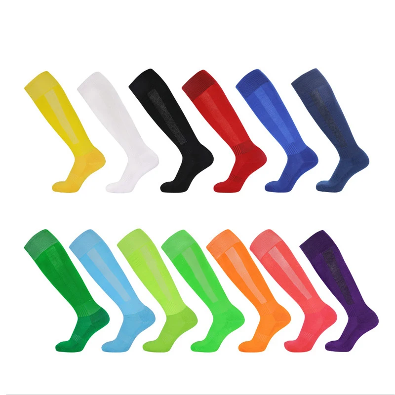 Adults Kids Solid Color Football Socks Towel Bottom Wear-resistant Sports Soccer Socks Non Slip Breathable Long Tube Socks