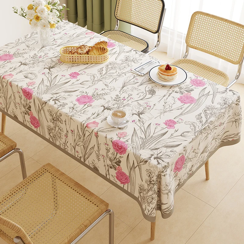 Retro Floral Pattern Tablecloth Oil Resistant Table Cover Thick Anti Slip Printed  Rectangular Waterproof  Mat for Restaurant