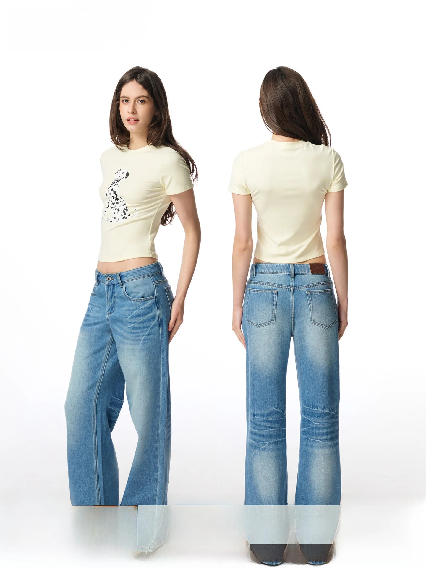 

Yuuue Women's Straight Leg Jeans Slim Fit Vintage Ripped Long Pants Spring 2026 New Loose Wave Pattern Street Sle Cotton