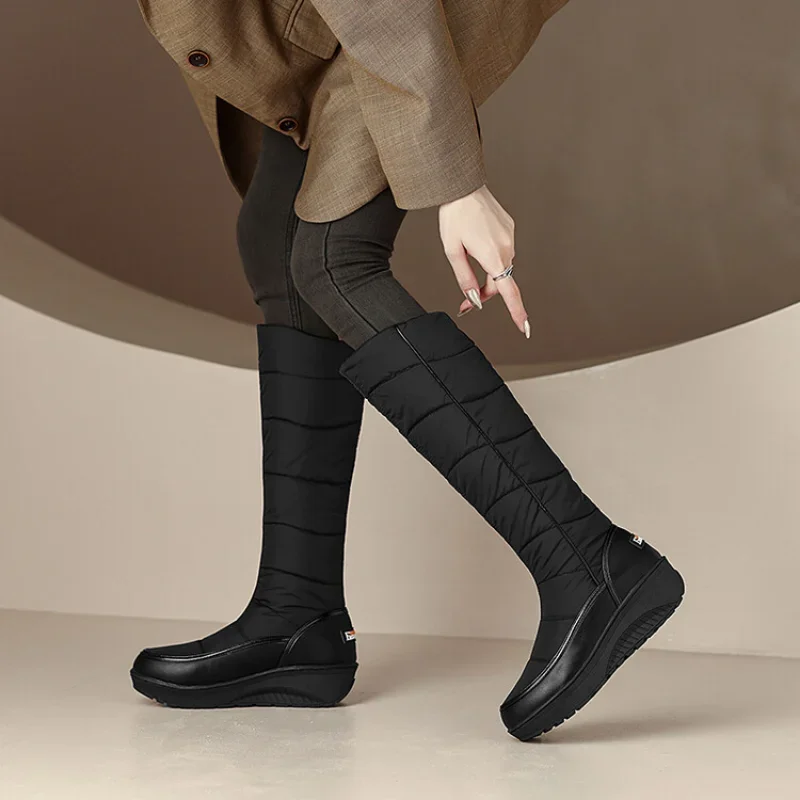 Ladies Winter Fashion Thick Sole Snow Boots Thick Plush Waterproof Anti-Slip Shoes Warm Plush Knee-Length Sleeve Boots