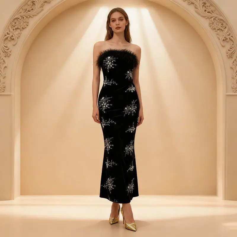 

Sexy Sle Women's Dr High Waist Bodycon Diamond Embellied Strapl One oulder Autumn New Arrival Faion Dr