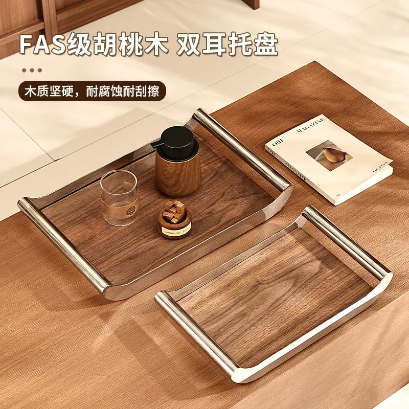 Walnut tray Stainless steel rectangular aromatherapy tray Dinner tray